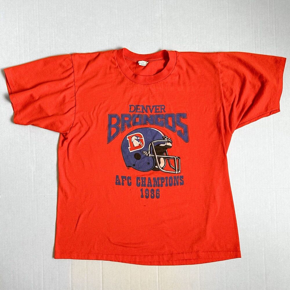 Vintage Denver Broncos 1986 AFC Champion T-Shirt Orange Adult Large Game Day NFL